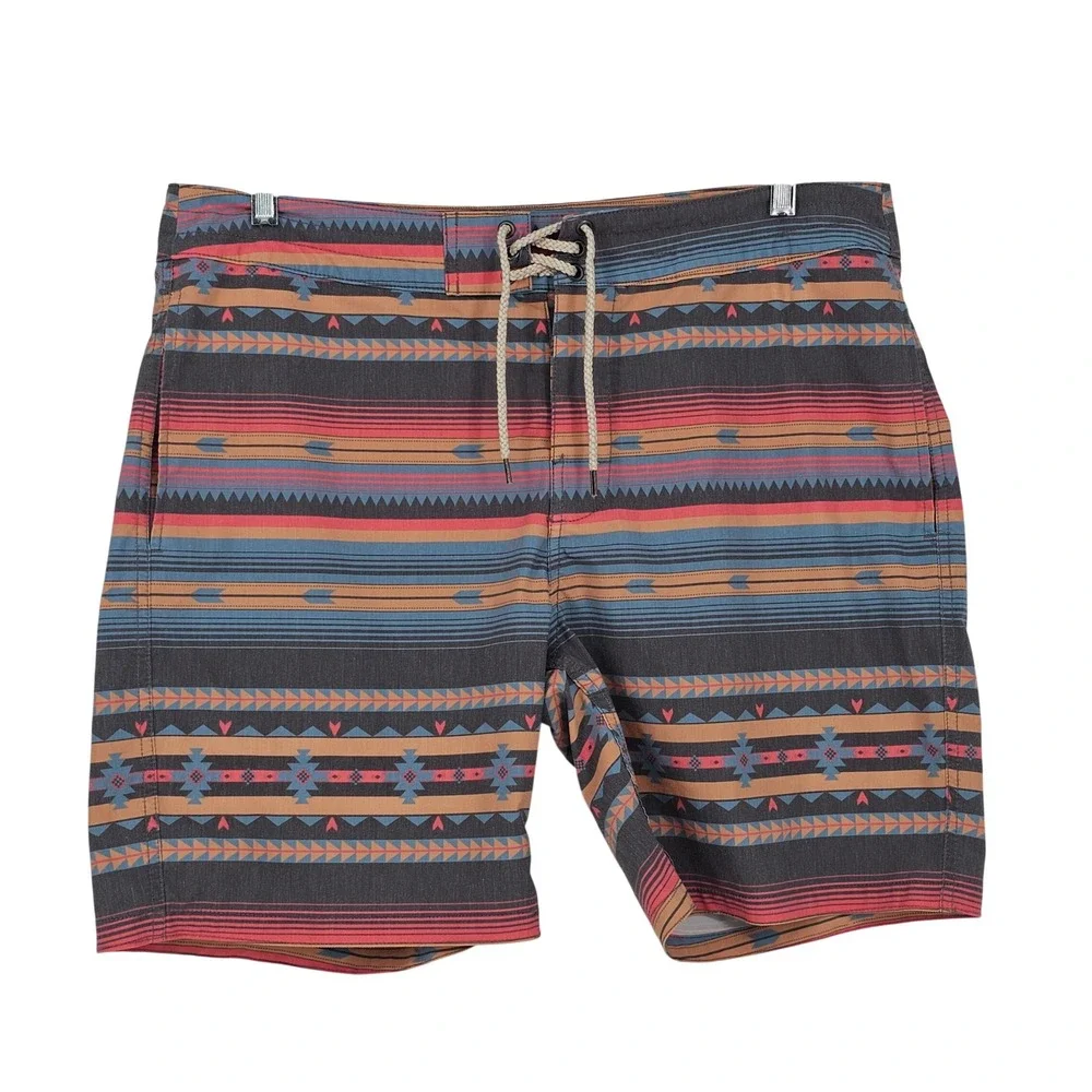 Faherty Board Shorts 36‎ Gray Orange Southwestern Aztec Surf Beachwear Poolside